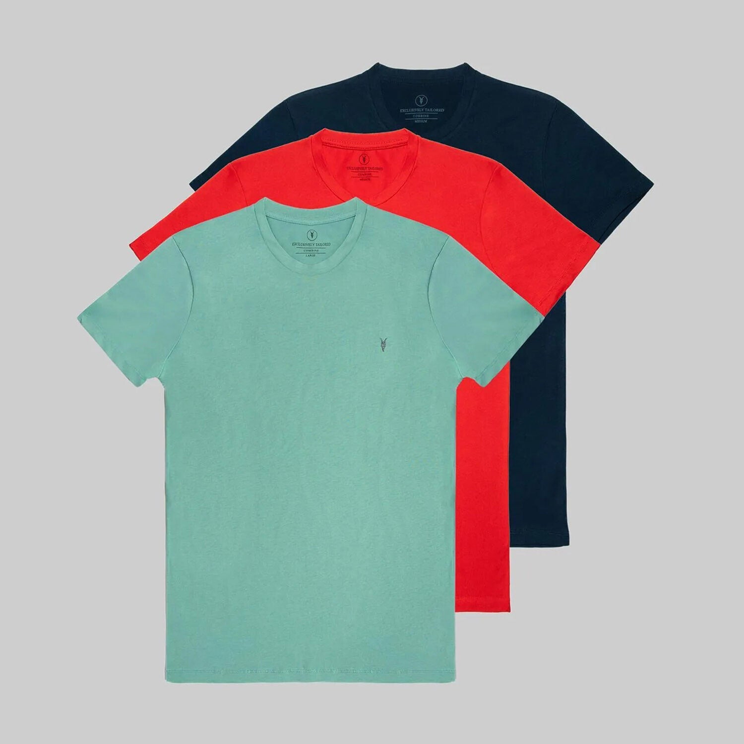 Set of 3 // Crewneck Regular Fit T-Shirts // Navy + Red + Turquoise