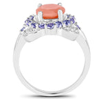 2.87 Carat Genuine Peach Moonstone and Tanzanite .925 Sterling Silver Ring