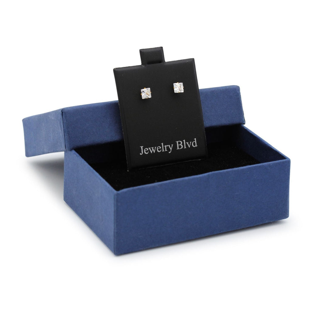 Cubic Zirconia Square 14K Gold Plated Stud Earrings Set Of 4 Stainless Steel Jewelry Men Women