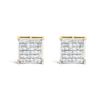 10K Yellow Gold 2.0 Cttw Invisible-Set Princess-Cut Diamond Stud Earrings