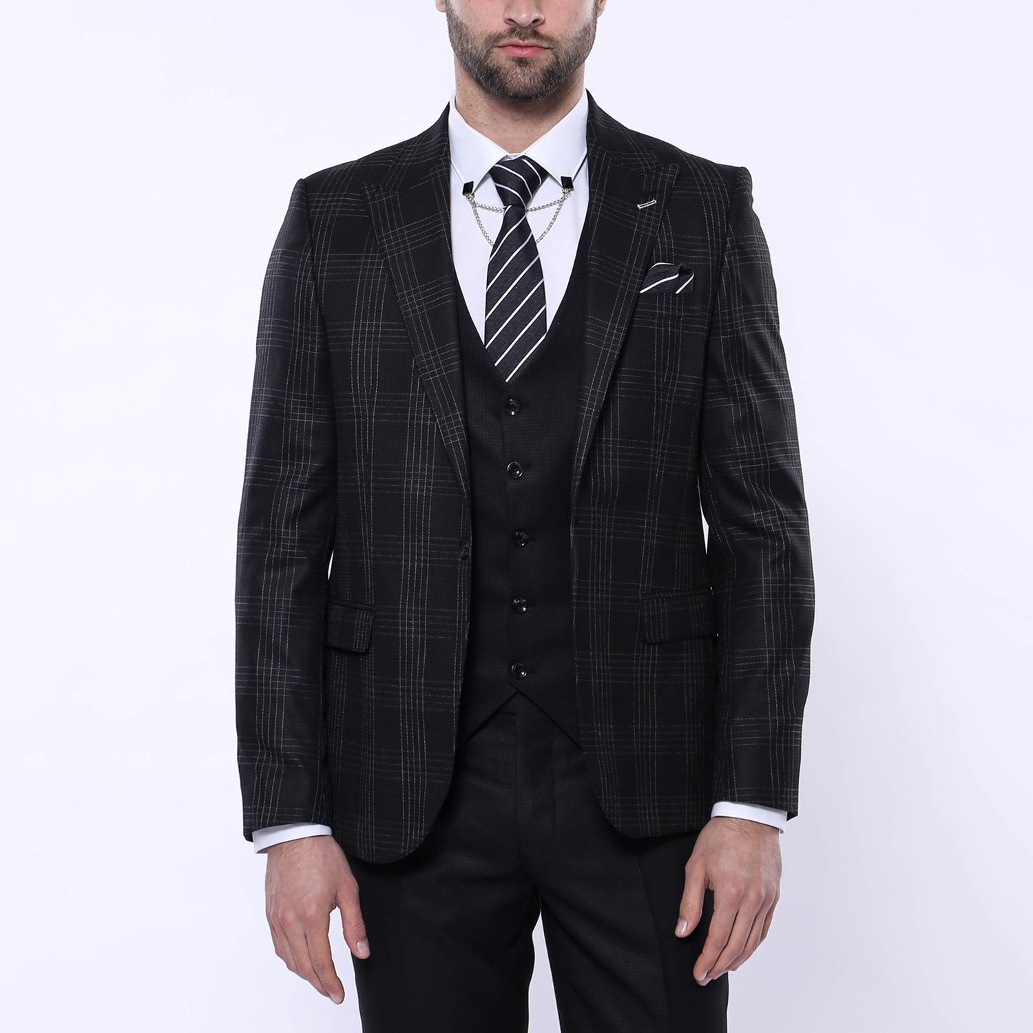 Levi 3-Piece Checkered Slim Fit Suit // Black