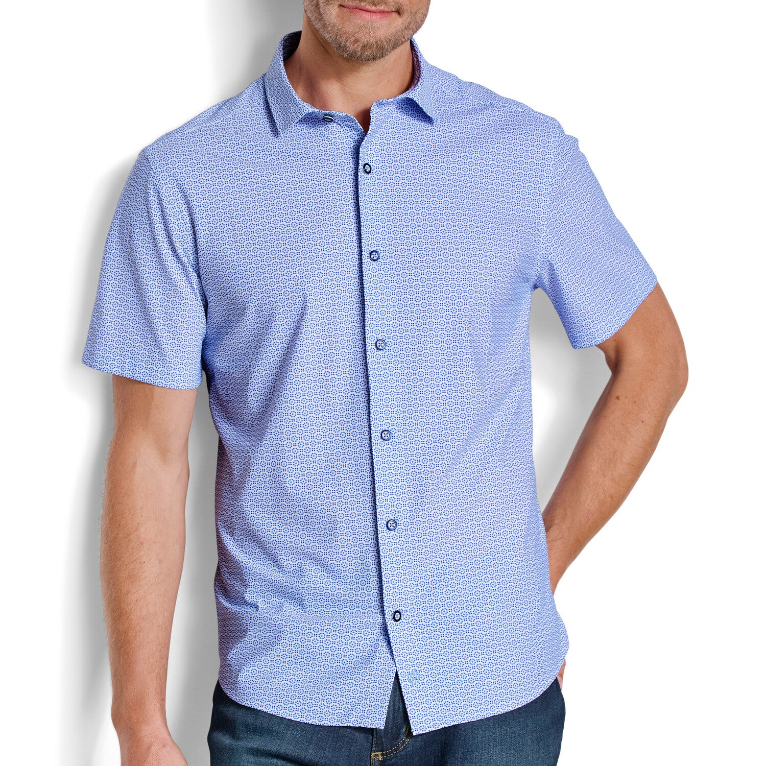 XC+ Motion Short-Sleeve Print Knit Shirt // Blue Dotted Tile