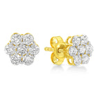 14K Yellow Gold 1/2 Cttw Brilliant Round Cut Diamond Floral Cluster Stud Earrings with Pushbacks (J-K Color, VS2-SI1 Clarity)