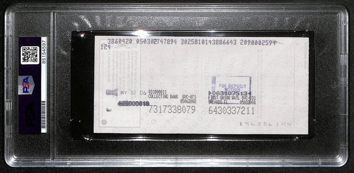 Johnny Unitas Signed 4/30/02 Check PSA/DNA MINT 9 188678