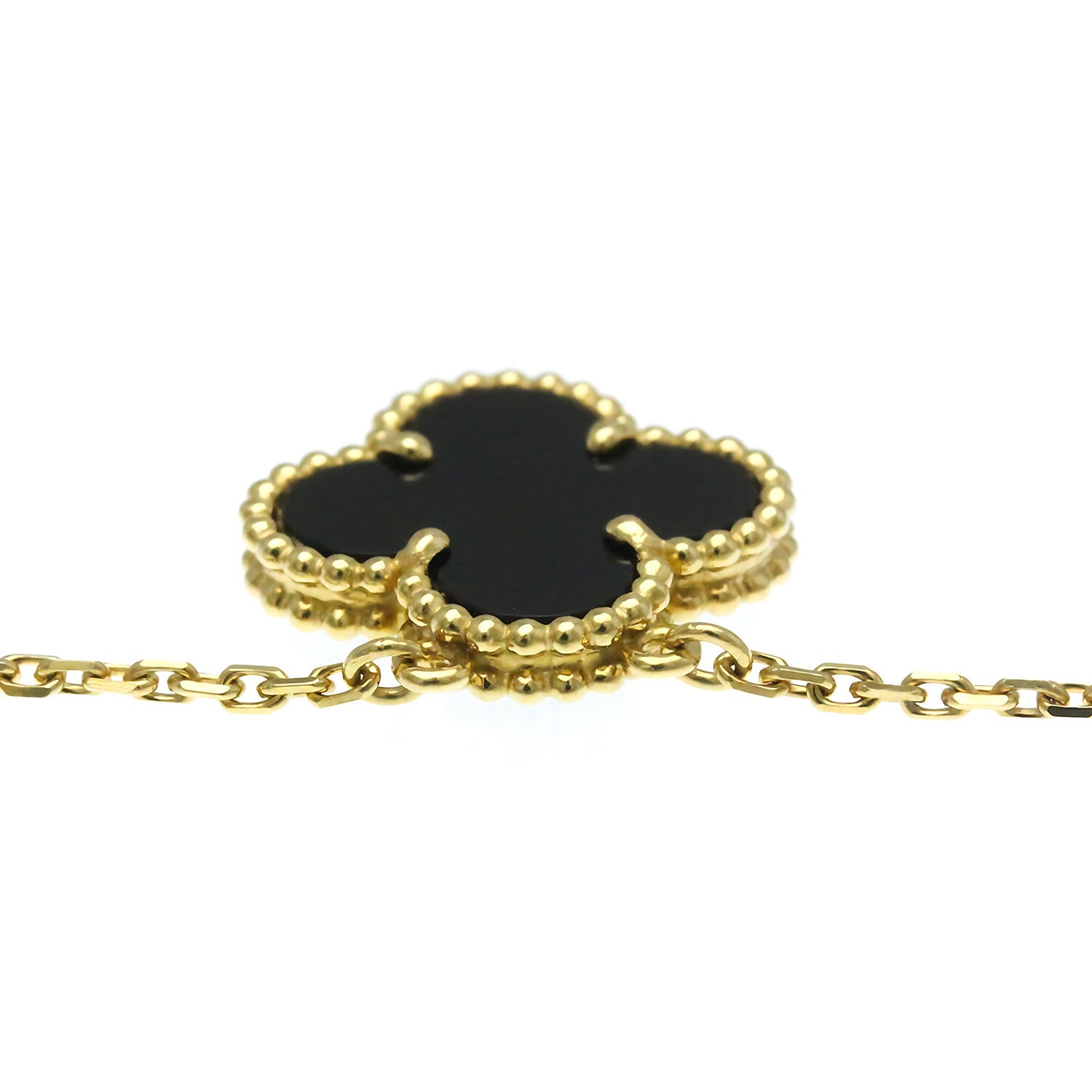 Van Cleef & Arpels // 18k Yellow Gold Vintage Alhambra Onyx Pendant Necklace // 14.76"-16.33" // Store Display