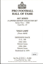 Yale Lary HOF Autographed/Inscribed Goal Line Art GLAC Postcard Lions JSA