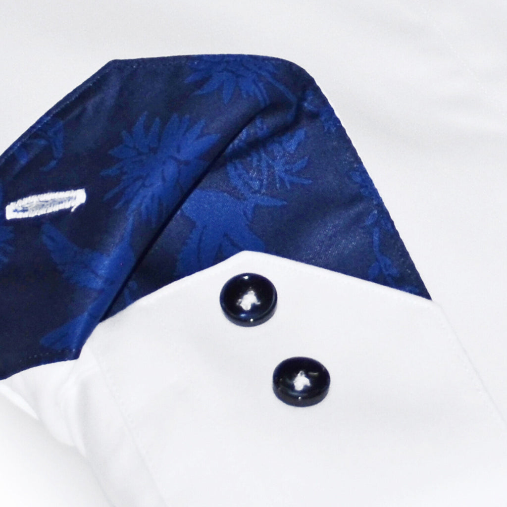 Contrast Collar & Cuff Button Up // White + Nature Navy Trim