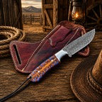 Back Belt Sheath Knife – 4" Damascus Steel Pinecone Handle