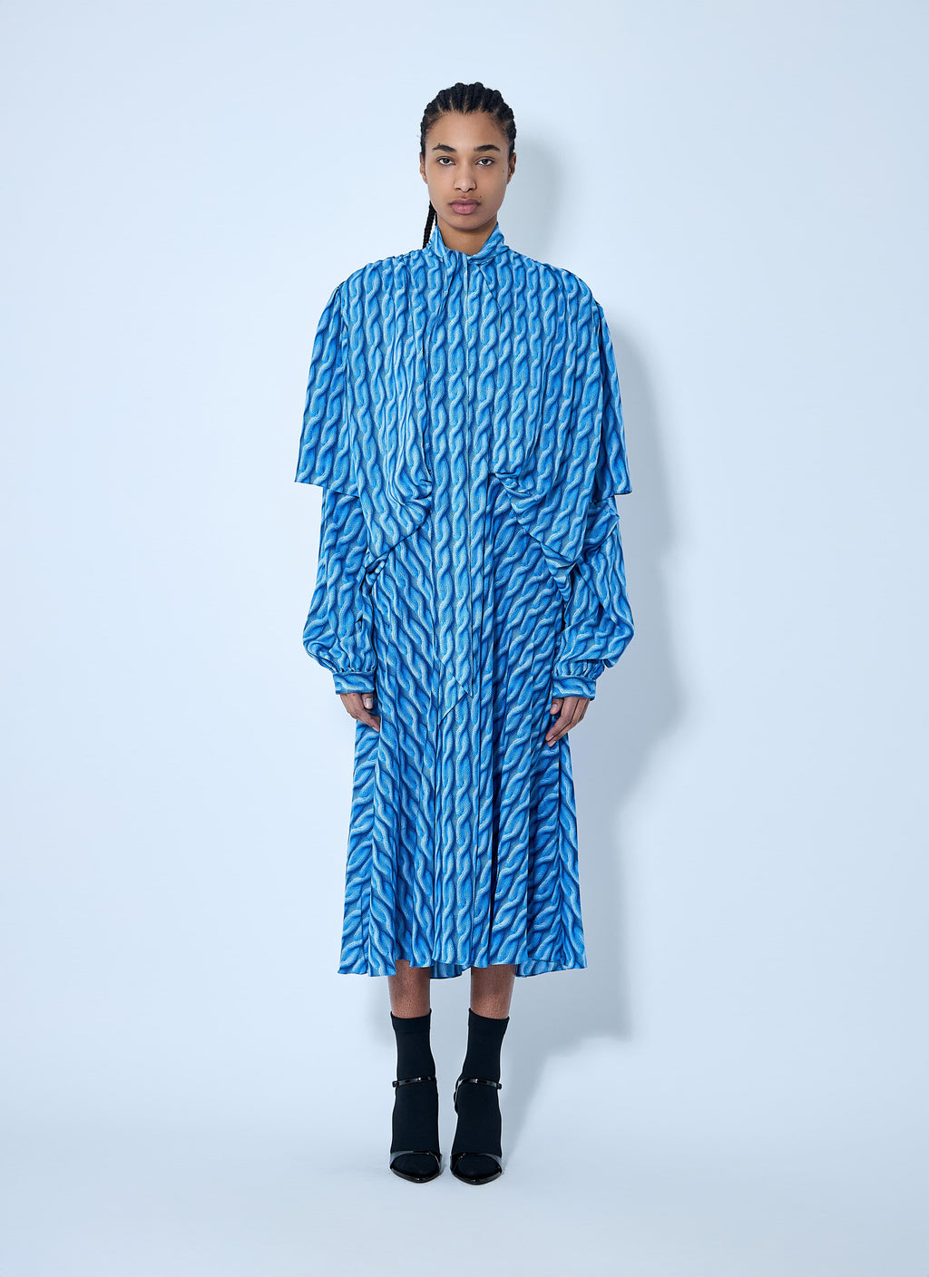 Balenciaga Women Double Sleeve Pleated Dress