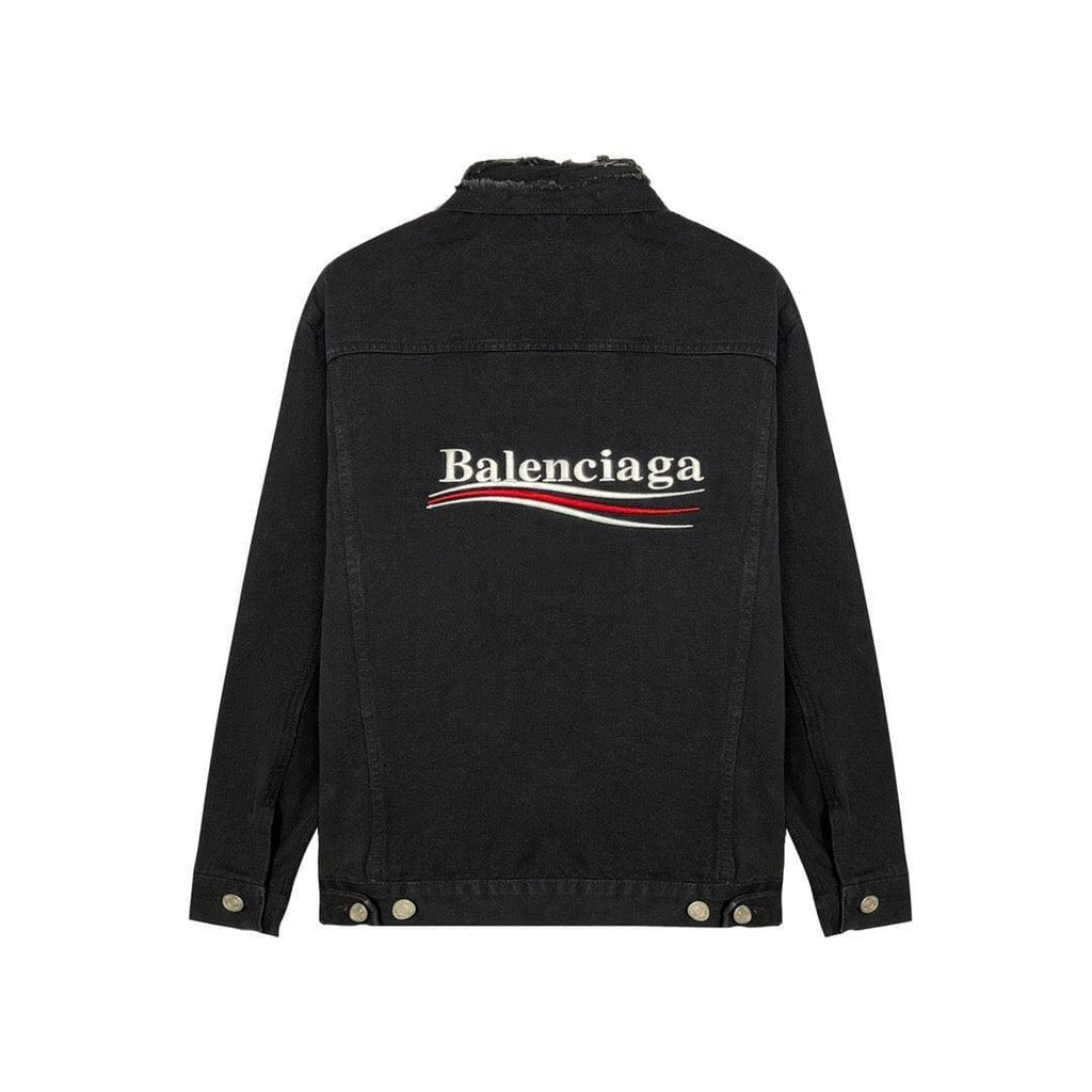 Balenciaga Black Embroidered Political Logo Denim Jacket