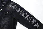 BALENCIAGA UNISEX Embroidered Logo Denim Jacket Sunbleached Black