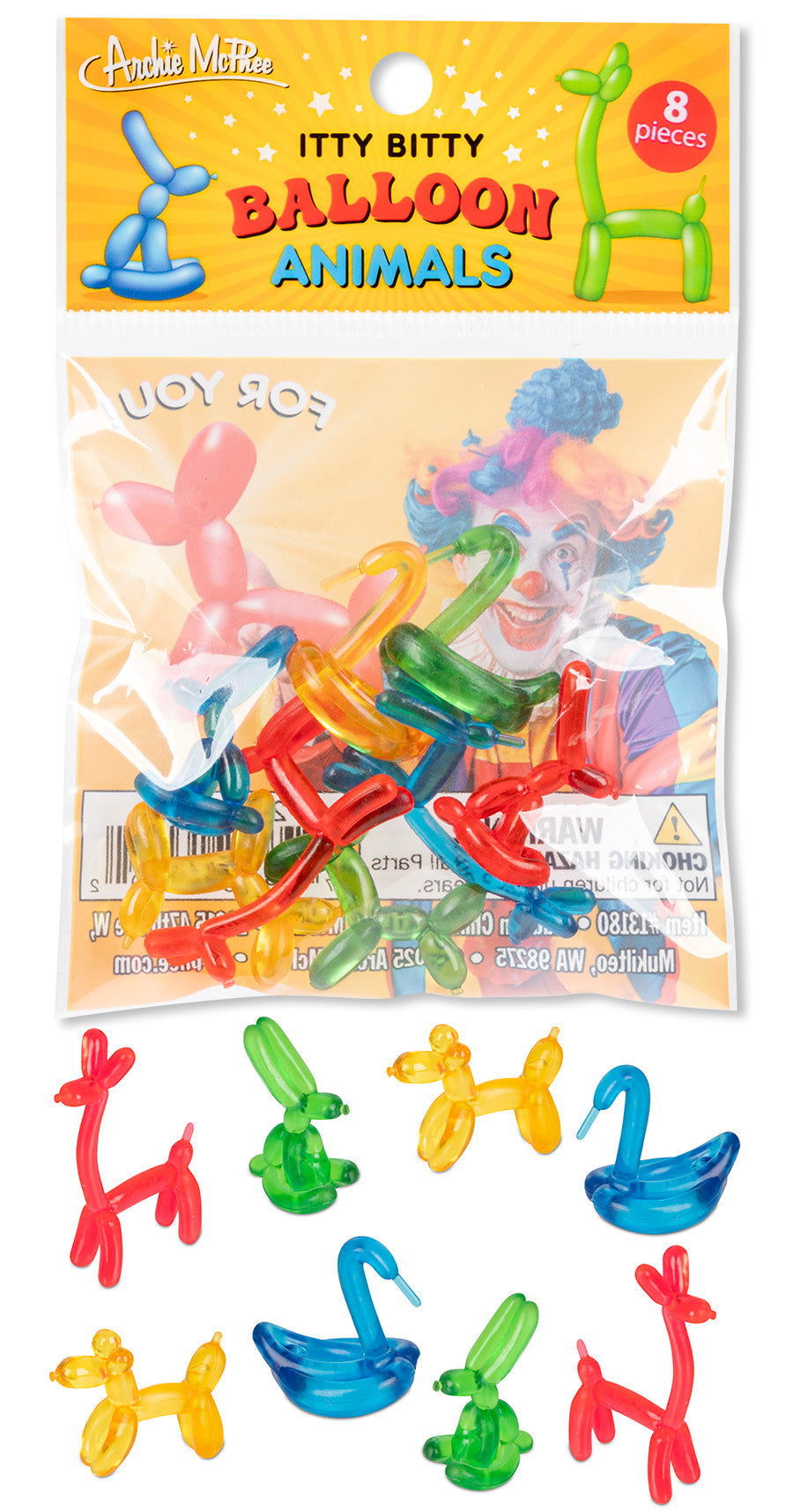 Itty Bitty Balloon Animals (Bag of 8) Miniature Plastic Figurines  Archie McPhee