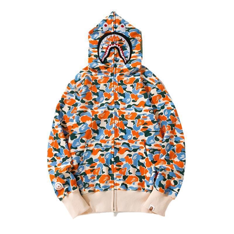 BAPE Camo Shark Full Zip Hoodie Purple Yellow Blue