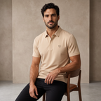 Perforated Collar Performance Polo – El Baron KHAKI/GOLD