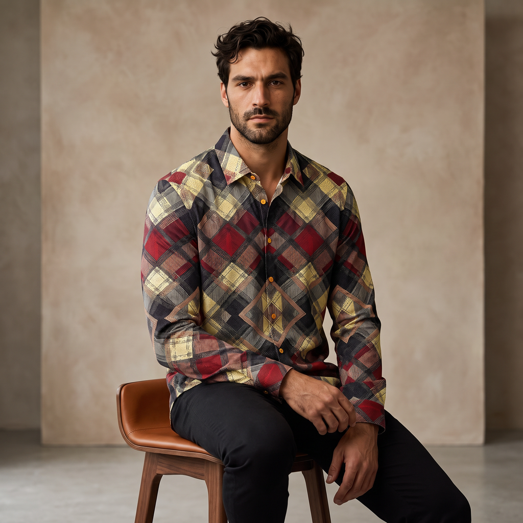 Diamond Plaid Stretch Shirt – El Baron RED