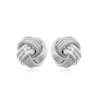 14k White Gold Love Knot with Ridge Texture Earrings