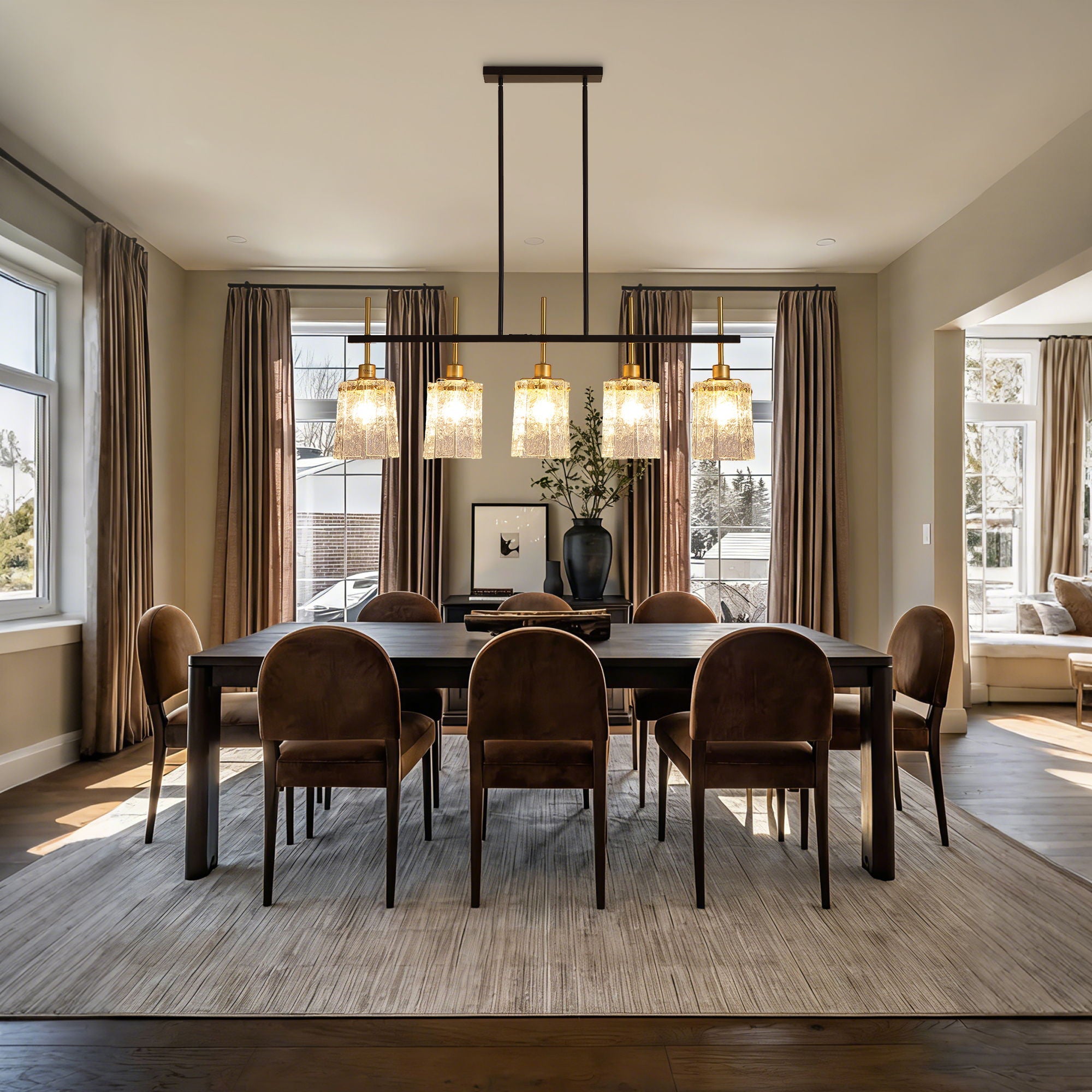Chandelier 5 Light, Fixture Over Table - Black / Gold