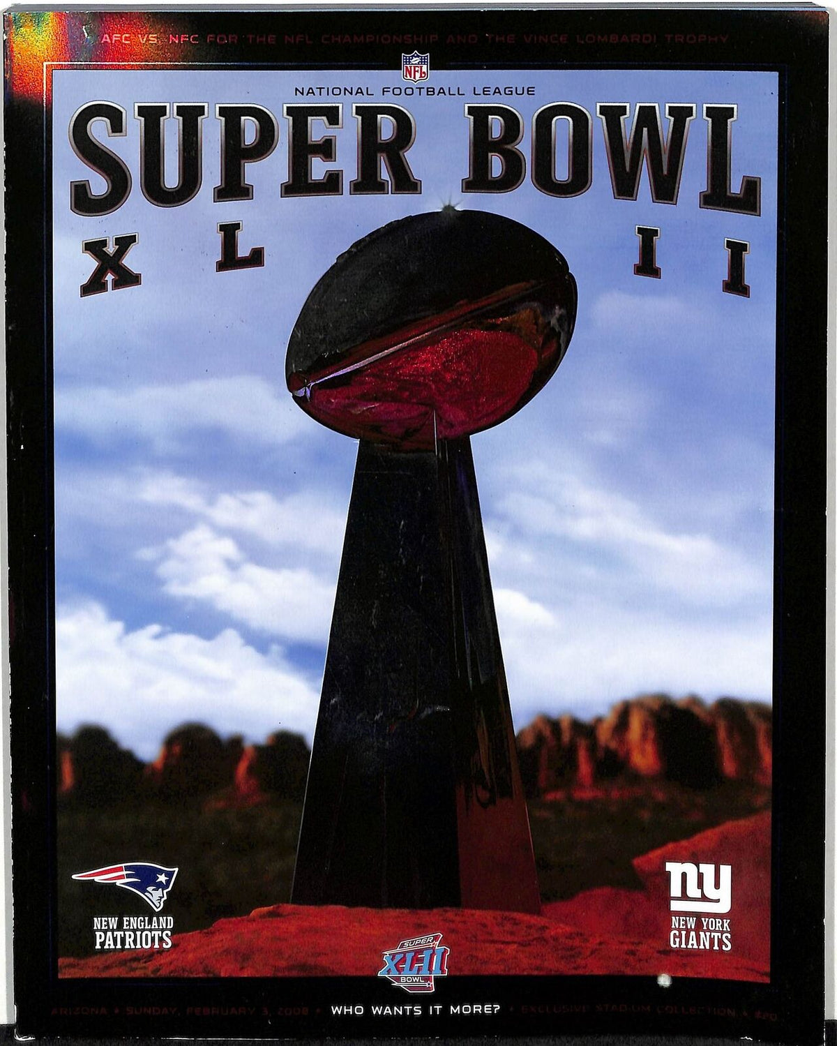 Super Bowl XLII 42 Program Holographic Cover Patriots/Giants Tom Brady 180700