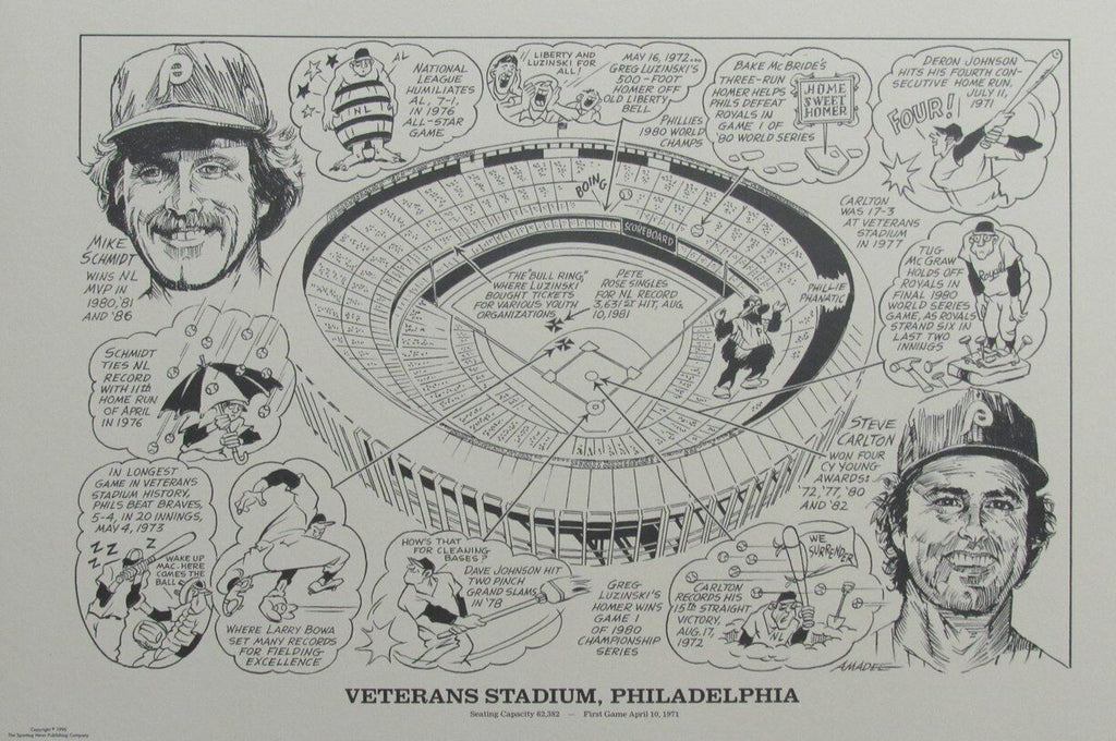 Veterans Stadium, Philadelphia 22x16 Lithograph w/ Mike Schmidt & Steve Carlton