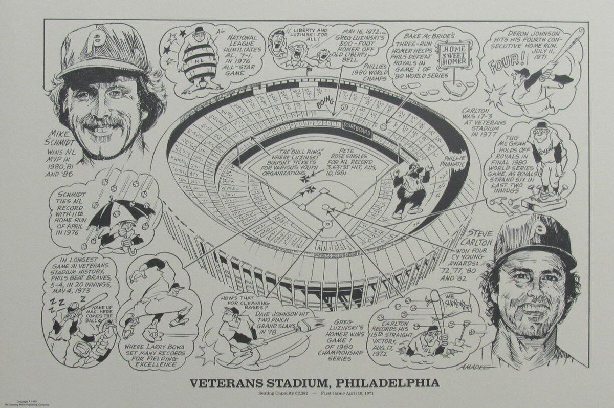 Veterans Stadium, Philadelphia 22x16 Lithograph w/ Mike Schmidt & Steve Carlton
