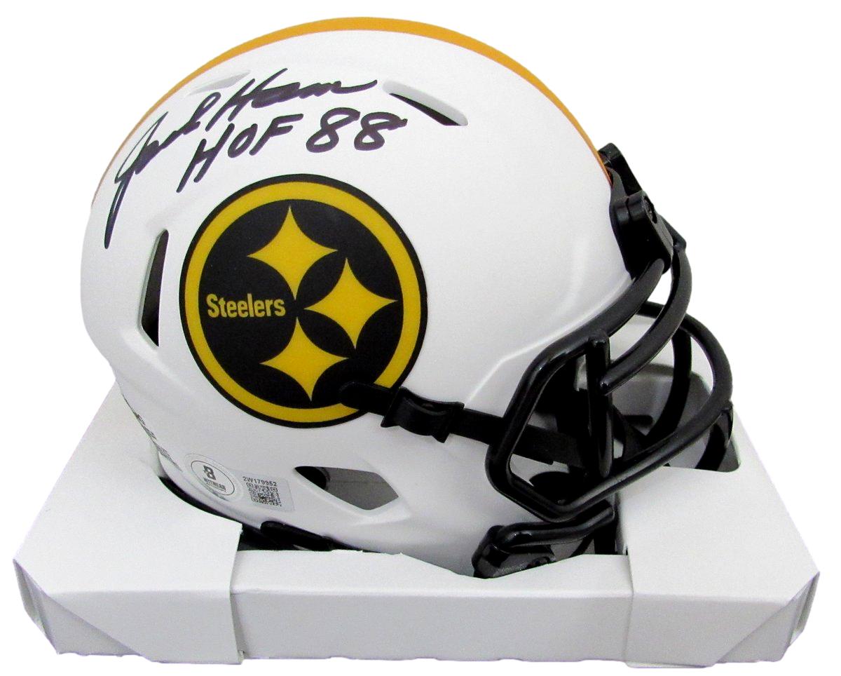 Jack Ham HOF Signed/Insc White Lunar Mini Helmet Steelers Becket Witness 192375