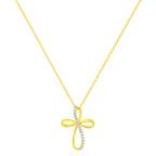 10K Yellow Gold Plated .925 Sterling Silver Diamond Accent Cross Ribbon 18" Pendant Necklace (I-J Color, I2-I3 Clarity)