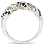 0.63 Carat Genuine Champagne Diamond, Yellow Diamond & Black Diamond .925 Sterling Silver Ring