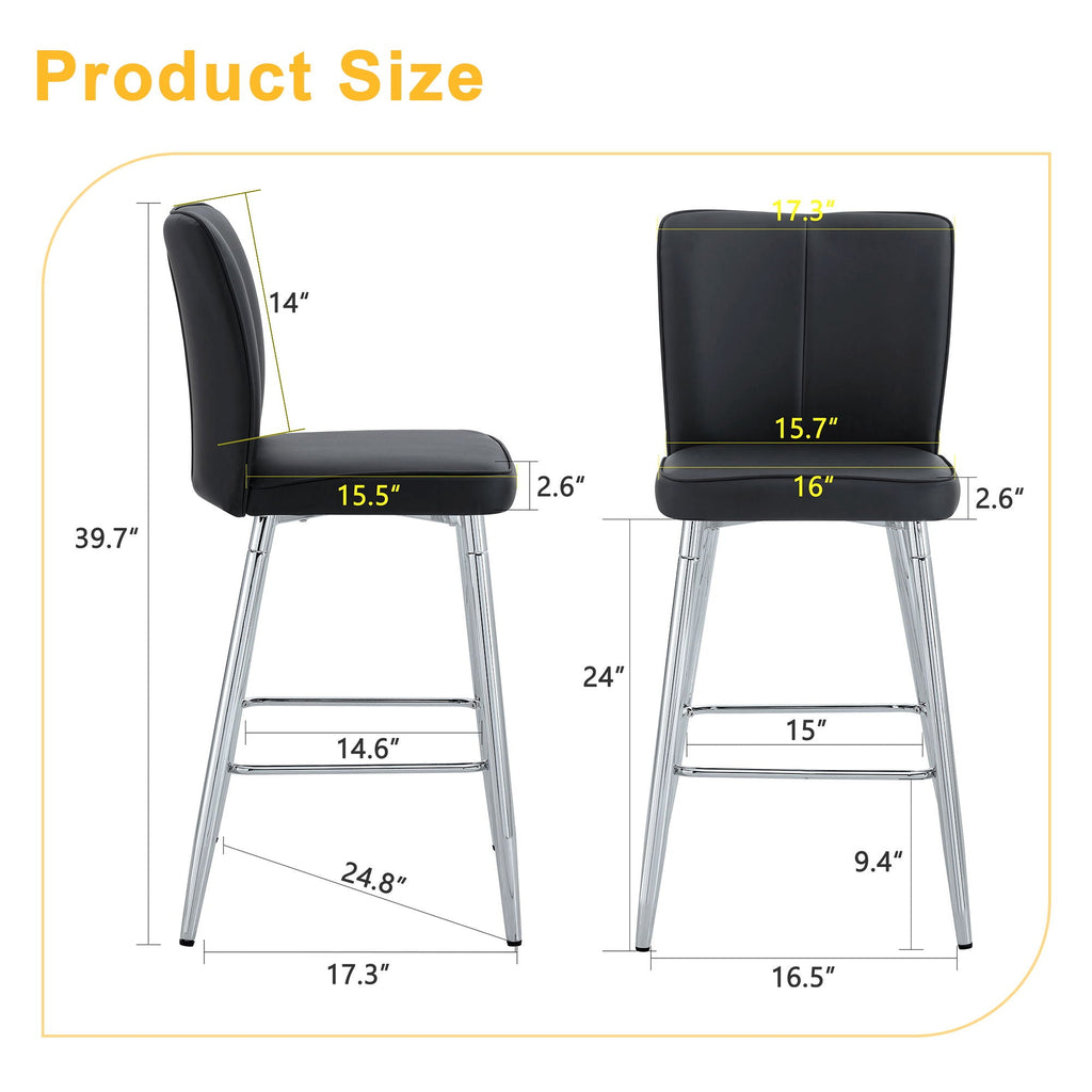 Modern Bar Chair Set Streamlined Backrest Metal Legs 2 - Black / Silver