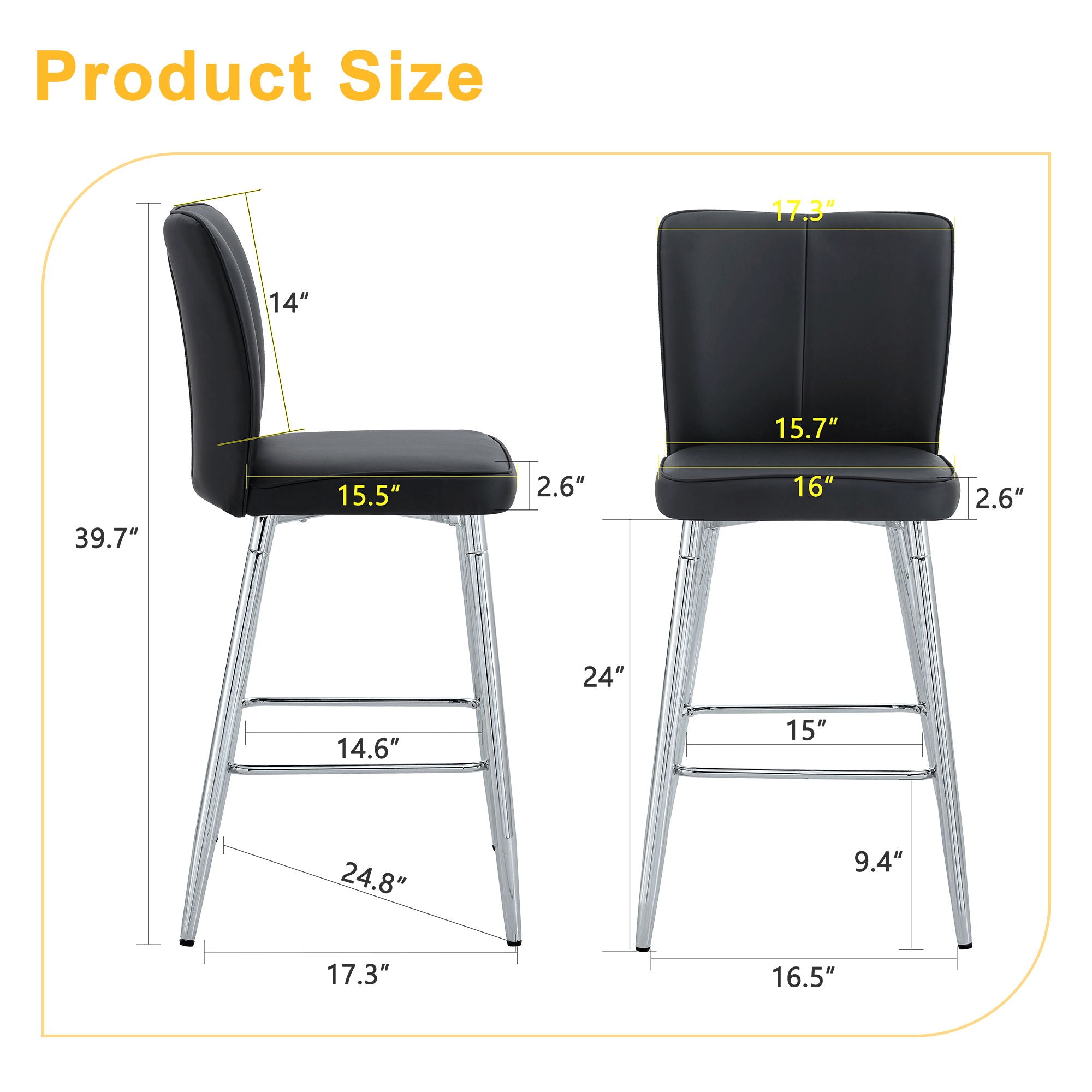 Modern Bar Chair Set Streamlined Backrest Metal Legs 2 - Black / Silver
