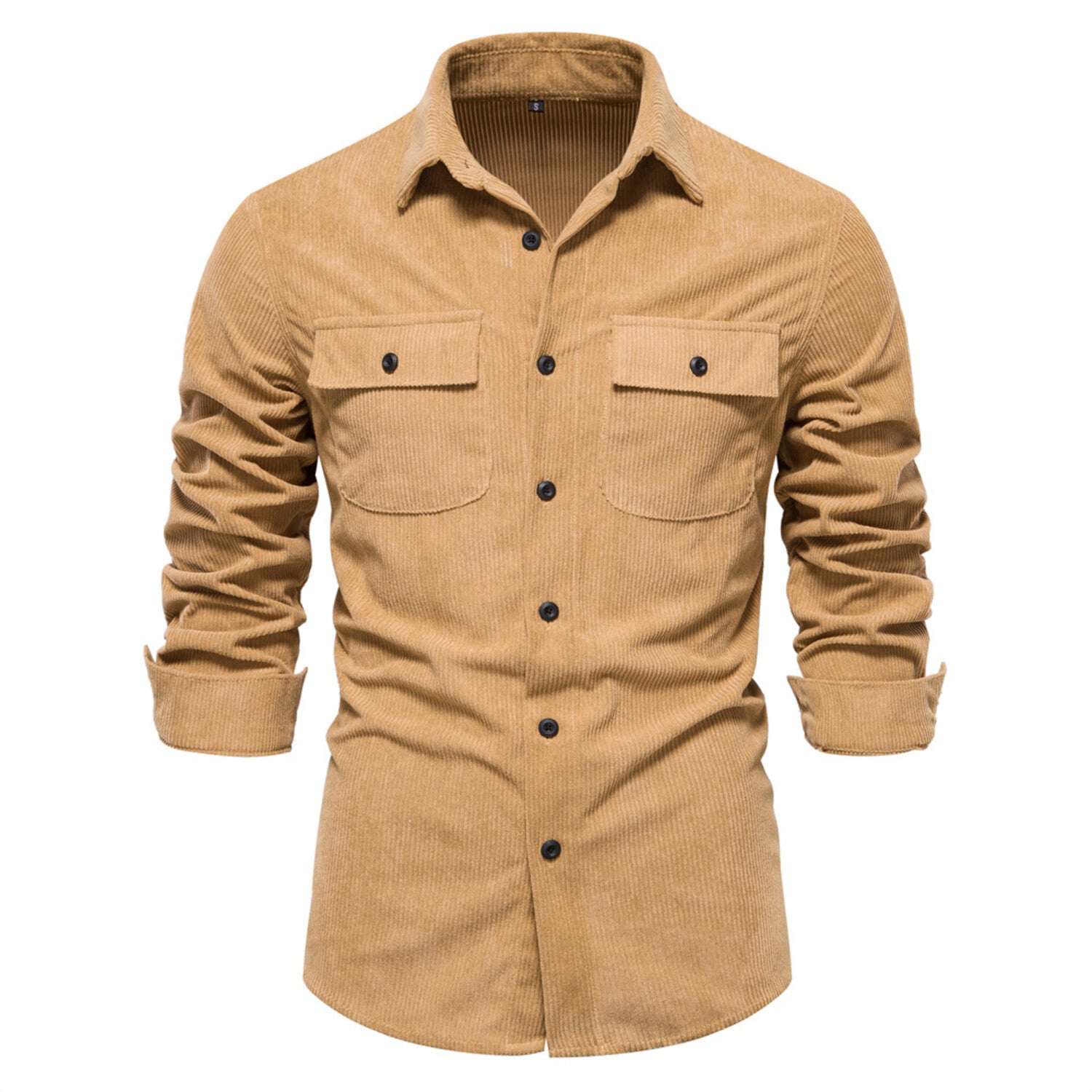 Corduroy Long Sleeve Button-Up Shirt // Khaki