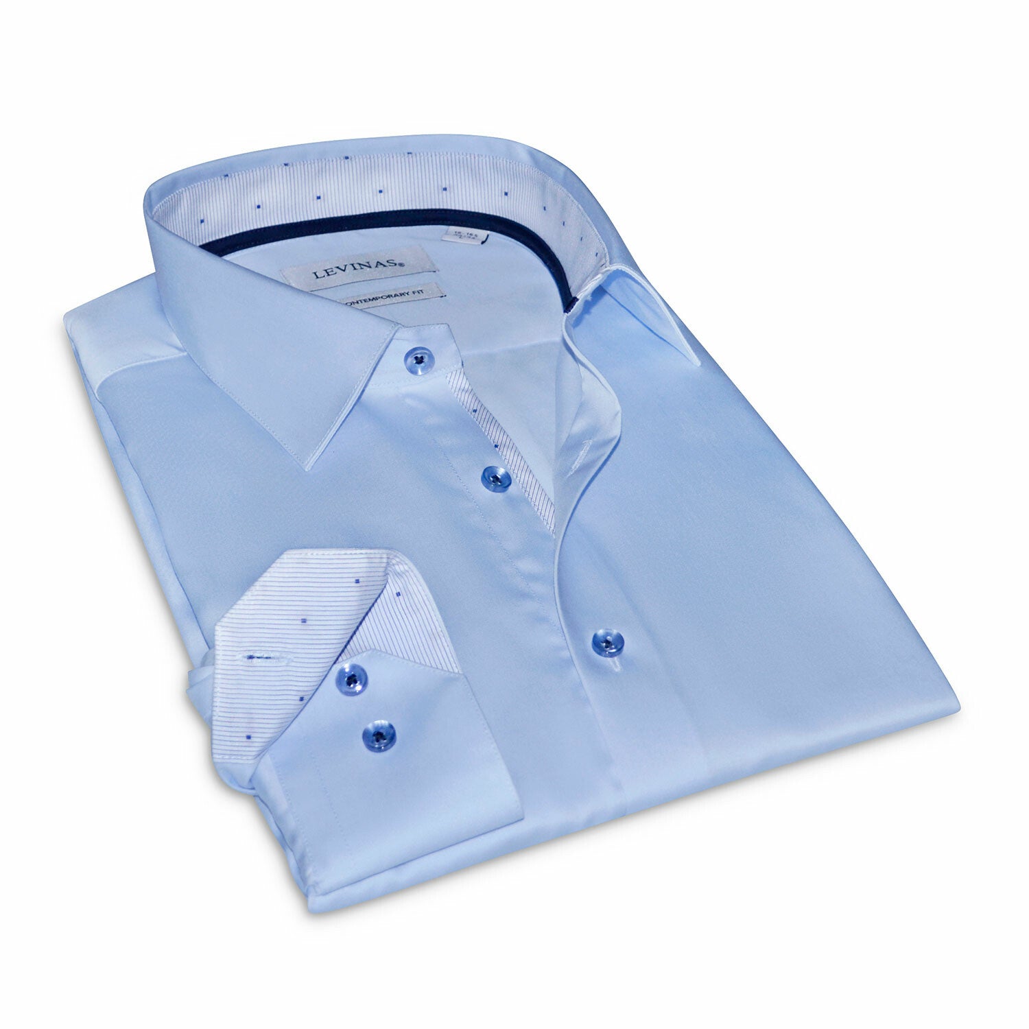 Contrast Collar & Cuff Button Up // Light Blue + Striped Light Blue Trim