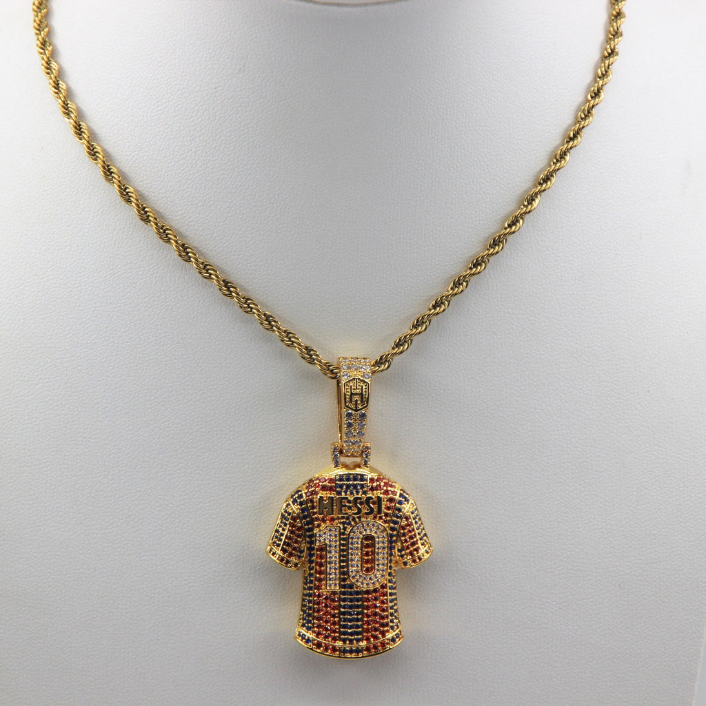 Luxury Football MESSI #10 Jersey Pendant Necklace with Zircon Stones – Perfect Gift for Sports Fans