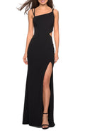 La Femme High Slit Strappy Back Gown in Black, Size 2