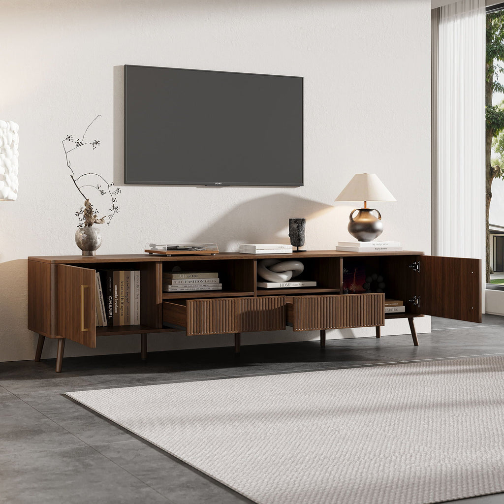 TV Stand For TVs Up To 85" With Soft-Close Doors - Walnut