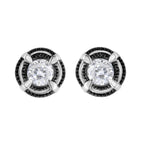 Black Rhodium Plated .925 Sterling Silver Round 1-1/2 cttw Diamond Double Halo 4-Prong Solitaire Milgrain Stud Earrings (H-I Color, I2-I3 Clarity)