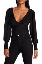 Steve Madden Kali Long Sleeve V-Neck Bodysuit - Black