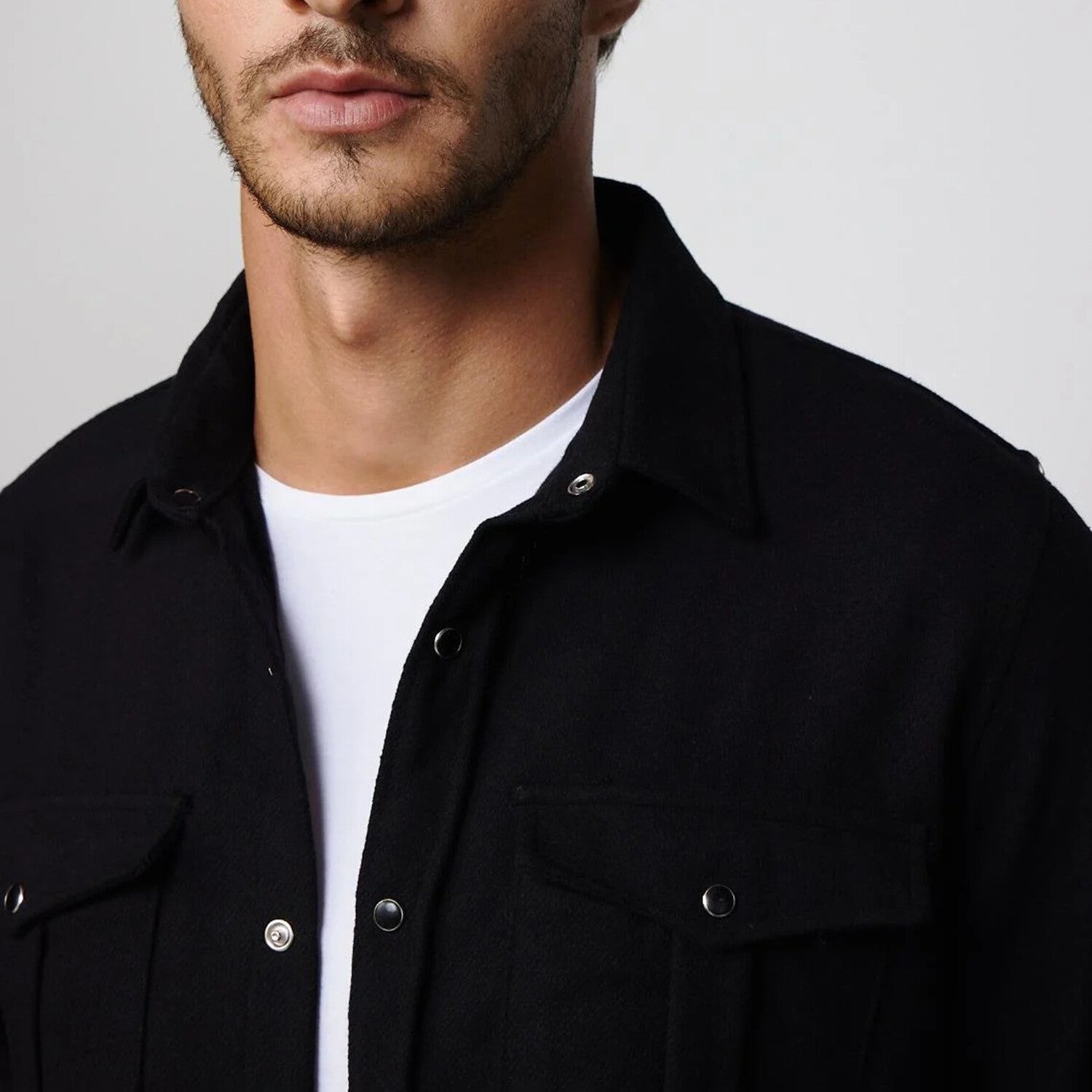 Slim Fit Double Flap Pocket Shirt // Black