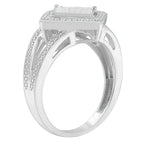 .925 Sterling Silver 1/3 Cttw Invisible Set Princess-Cut Diamond Rhombus and Beaded Halo Ring (H-I Color, SI1-SI2 Clarity) - Ring Size 7