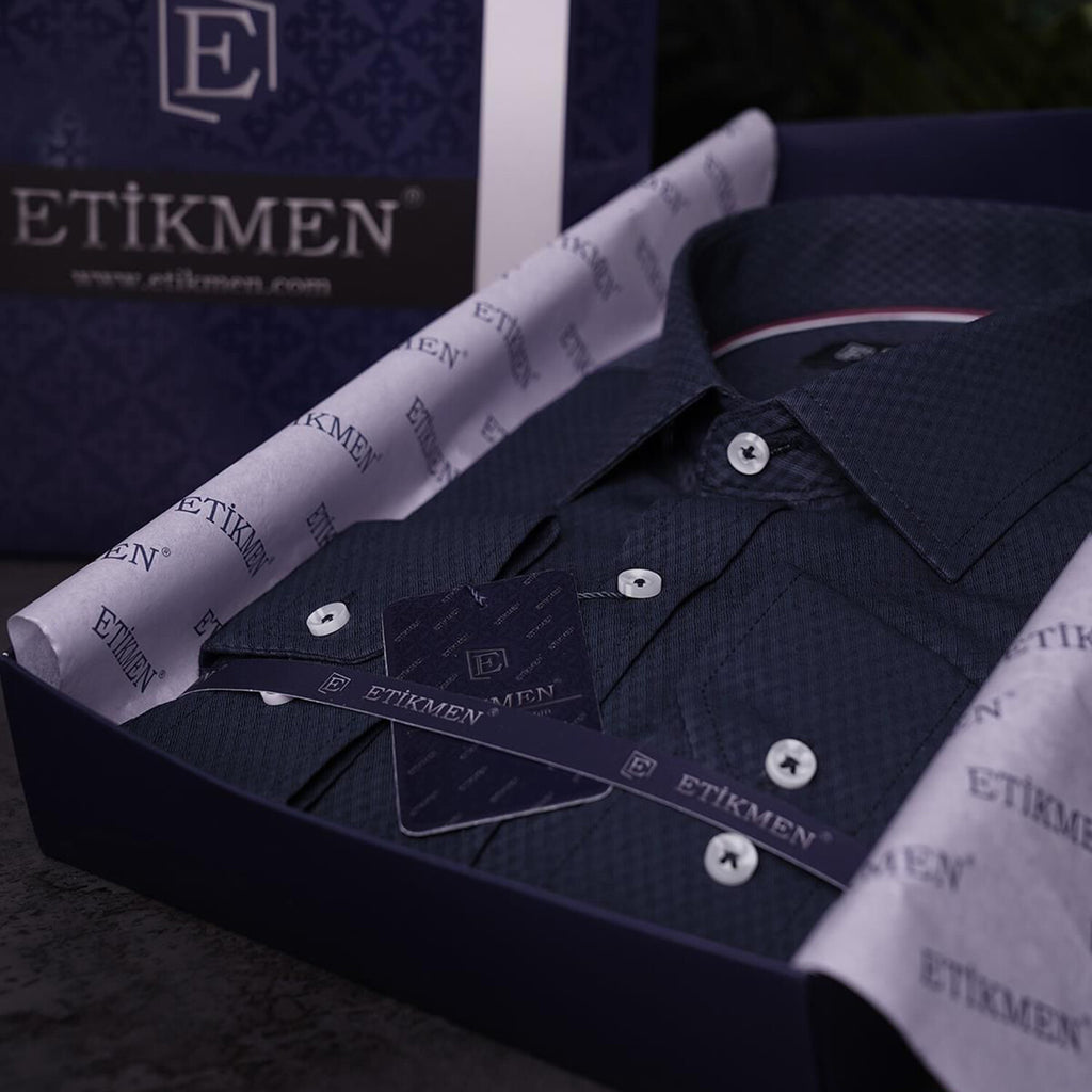 Diamond Patterned Button-Up Shirt // Navy