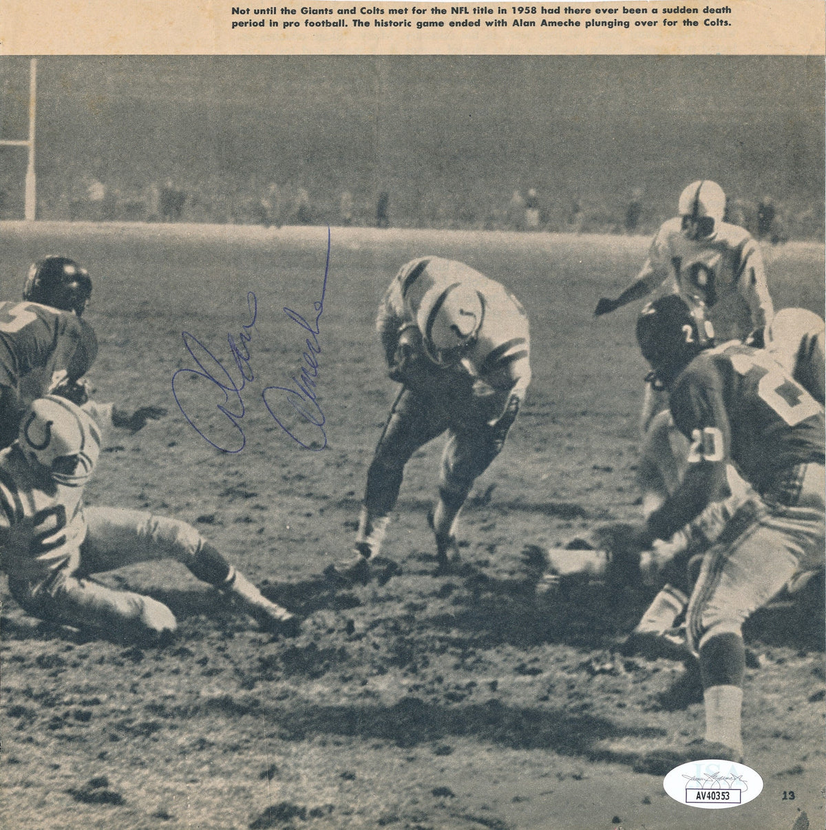 Alan Ameche Signed/Autographed 8x8 Newspaper Photo Baltimore Colts JSA 190290