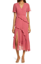 Lulus Next to You Swiss Dot Midi Dress in Rusty Rose, Size Medium