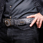 Arkansas // Python Leather Belt // Antique Newspaper