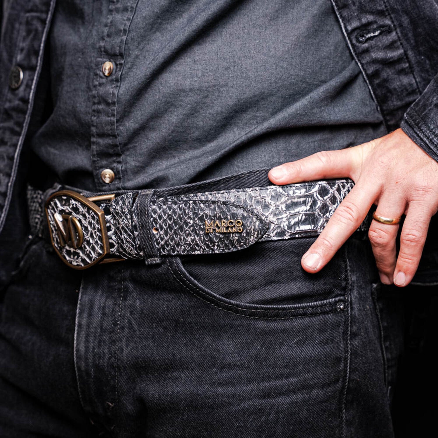 Arkansas // Python Leather Belt // Antique Newspaper