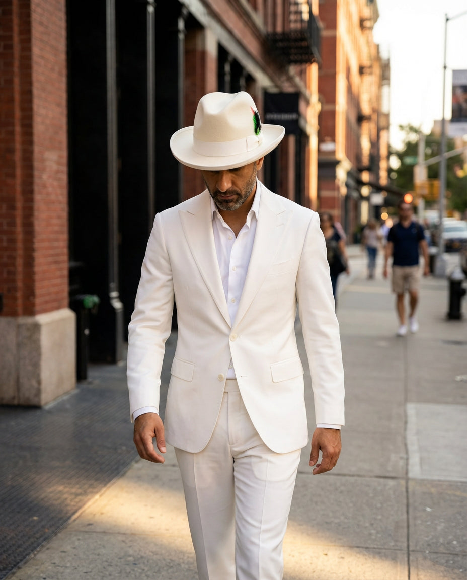 Ferrecci White Wool Felt Homburg Godfather Hat