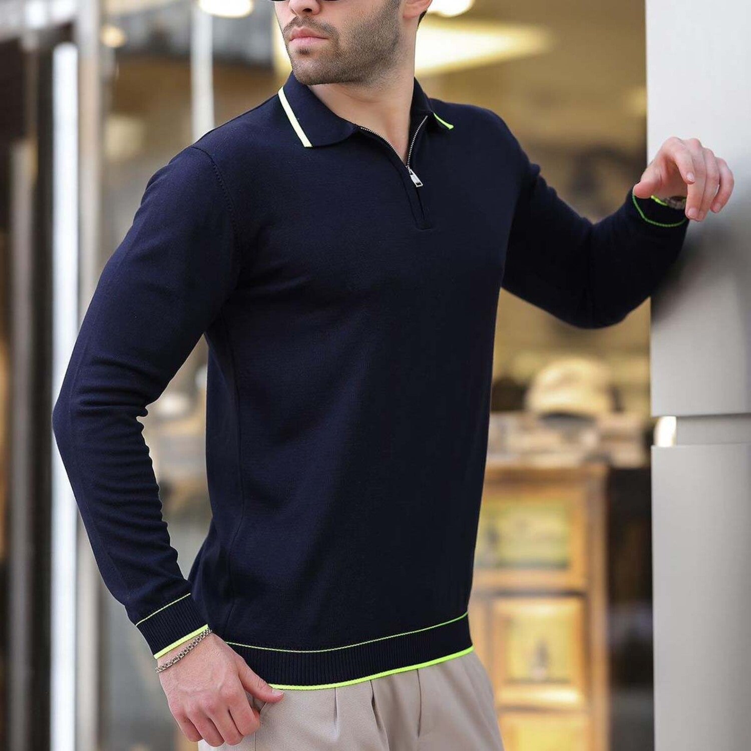Quarter-Zip Tipped Polo Sweater // Navy + Yellow