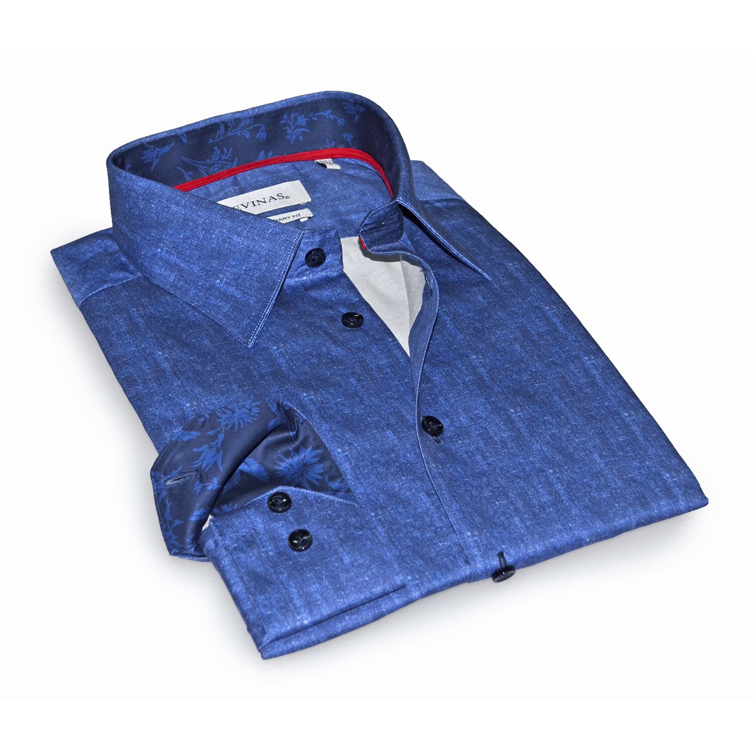 Contrast Collar & Cuff Button Up // Blue Mist + Nature Navy Trim