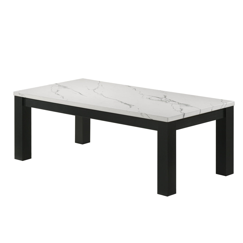 Modern 3 Piece Living Room Table Set With Faux Marble Top - Black / White