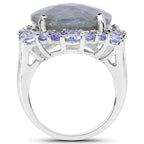 13.99 Carat Genuine Labradorite and Tanzanite .925 Sterling Silver Ring