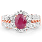 14K Rose Gold Plated 1.67 Carat Glass Filled Ruby and White Topaz .925 Sterling Silver Ring