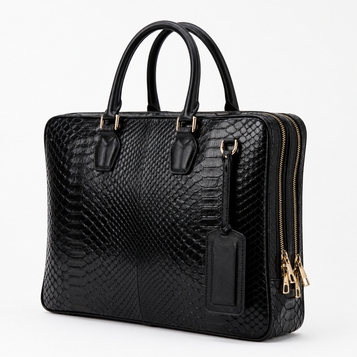 The Cortona Black Python Leather Men’s Laptop Briefcase